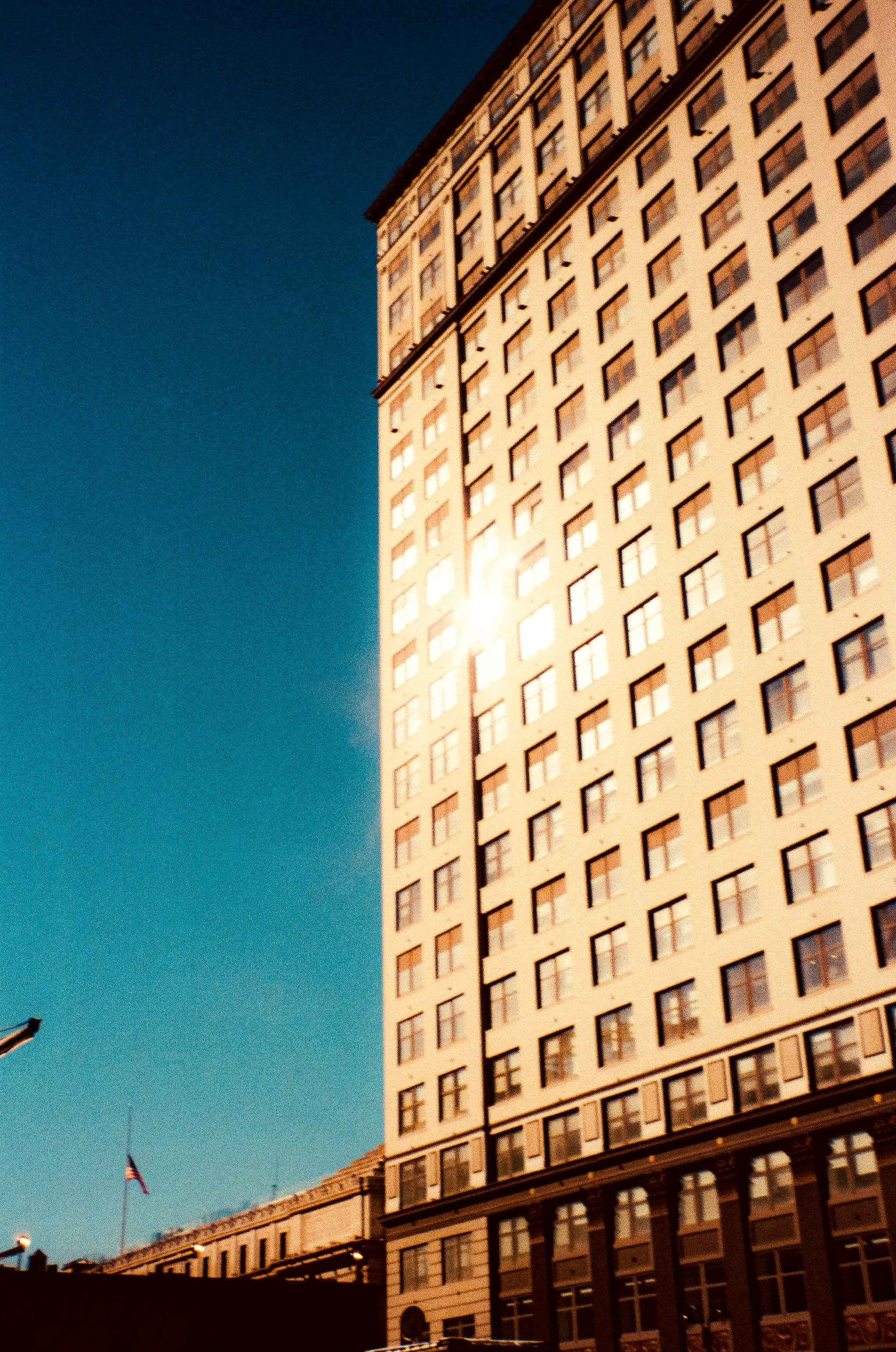 Sunlight reflecting off a tall building