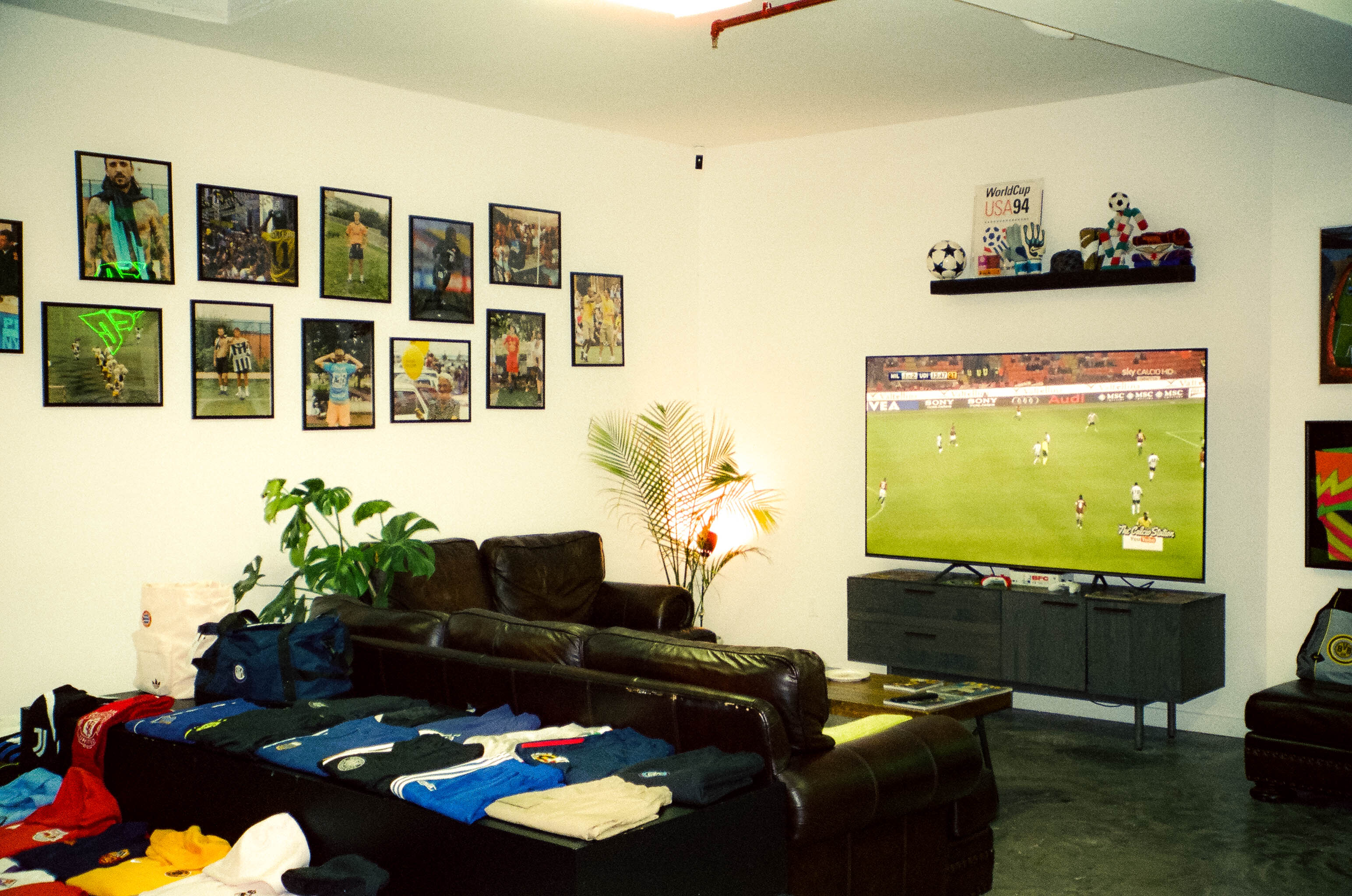 Football memorabilia in a warmly lit room
